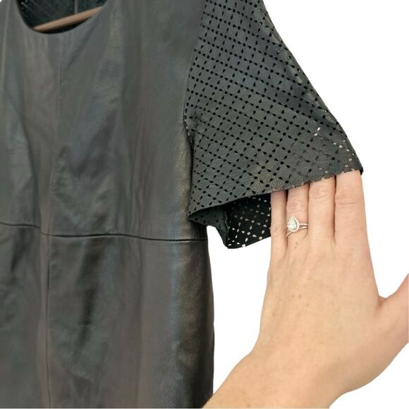 LaPina by David Helwani Valerie Leather Laser Cut Short Sleeve Top, Size Medium - Picture 5 of 11